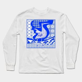 agami blue heron bird in talavera dreams in porcelain ecopop wallpaper Long Sleeve T-Shirt